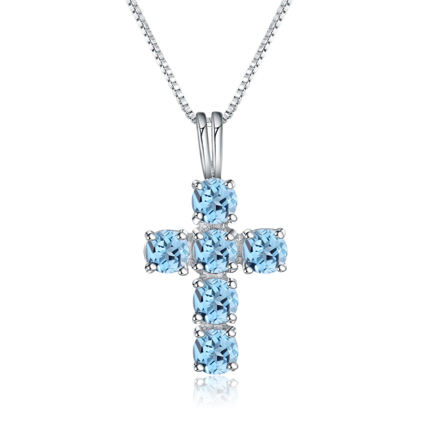 European Luxury Fashion Style Inlaid Natural Topaz Cross Pendant Silver Necklace for Women