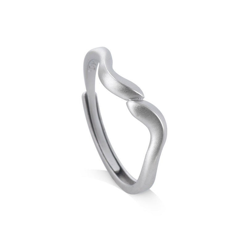 Irregular Wave Frosted Silver Couple Ring for Women