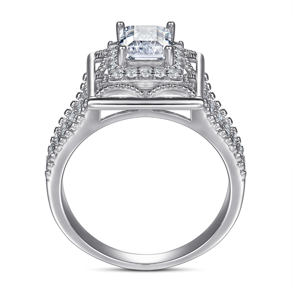 Sumptuous Rectangle with Emerald Cut Zircon Vintage Silver Ring