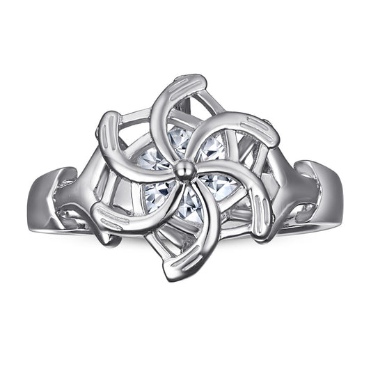 Hollow Windmill with Round Zircon Silver Ring for Women
