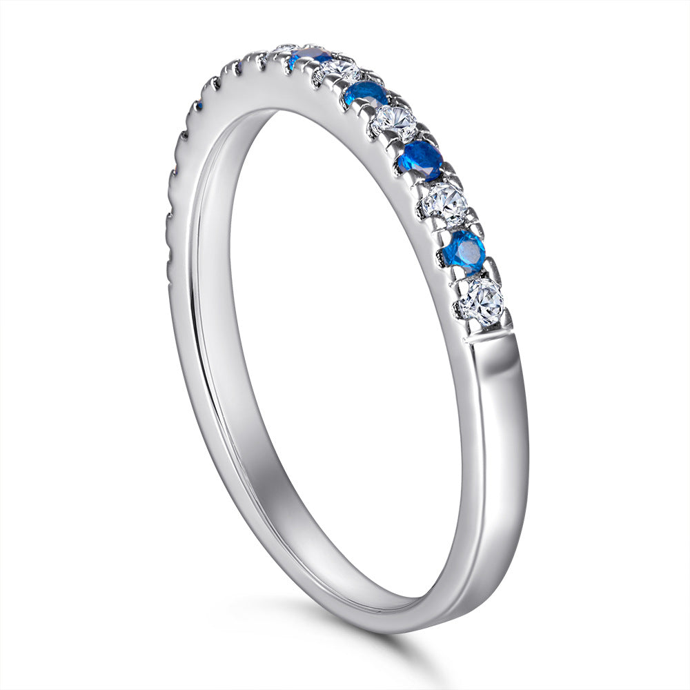 Half Circle Colourful Zircon Silver Ring for Women