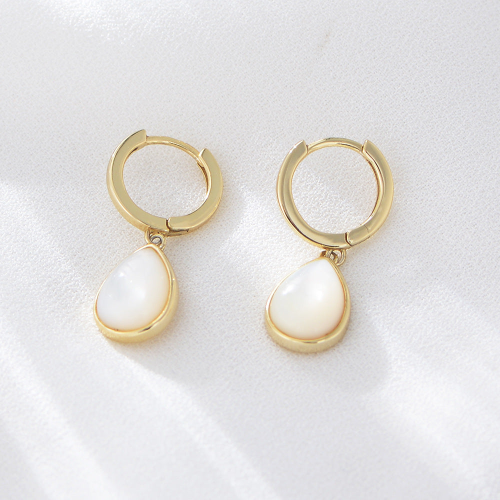 Water Drop Natural Mother of Pearl Pendant Silver Hoop Earrings for Women