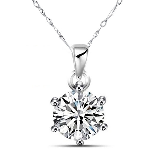 Six Prongs AAA Round Zircon Pendant Silver Necklace for Women