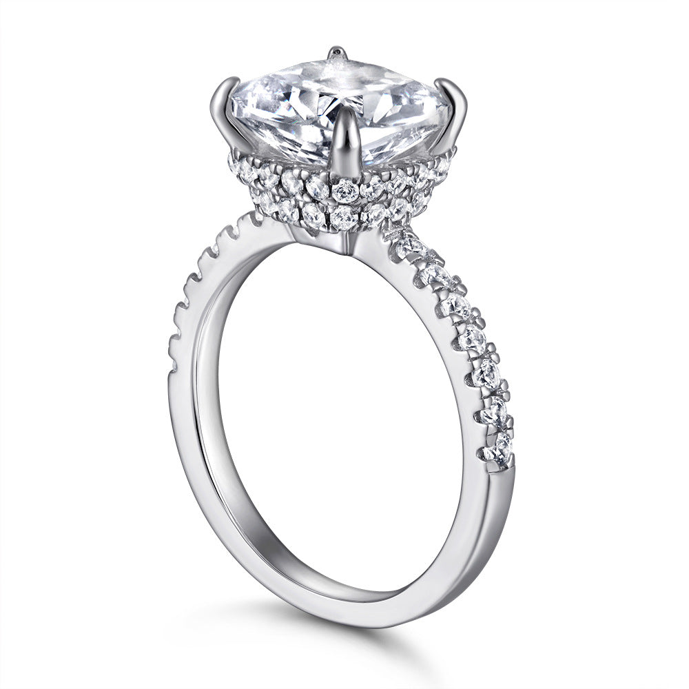 (3.5CT) Cushion Cut Zircon Oxhead Prongs Solitaire Silver Ring for Women