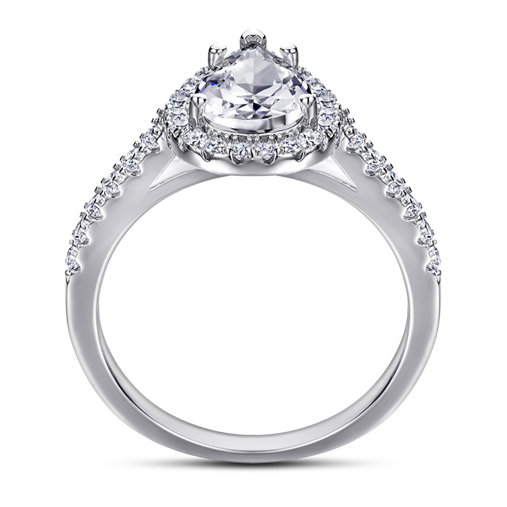 (1.5CT) Water-drop Zircon Soleste Halo Silver Ring for Women