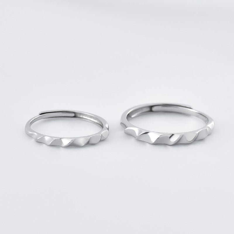 Concave-convex Wave Silver Couple Ring for Women