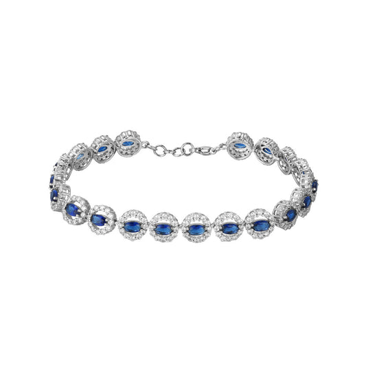 Blue Zircon Soleste Halo Beading Silver Bracelet for Women