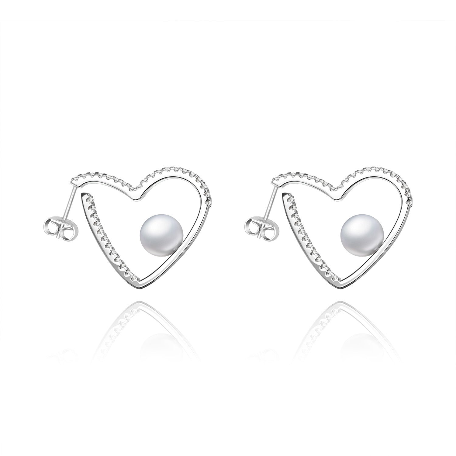 Love Shape with Natural Fresh Water Pearl Silver Studs Earrings for Women