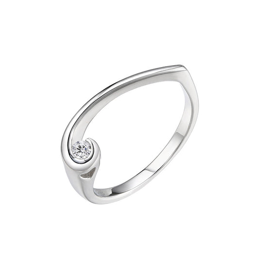 Round Zircon Irregular D Shape Silver Ring