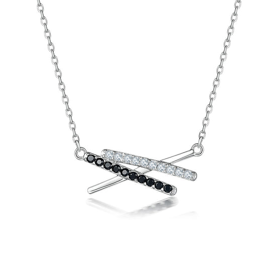 Black Zircon Irregular Pendant Silver Necklace for Women