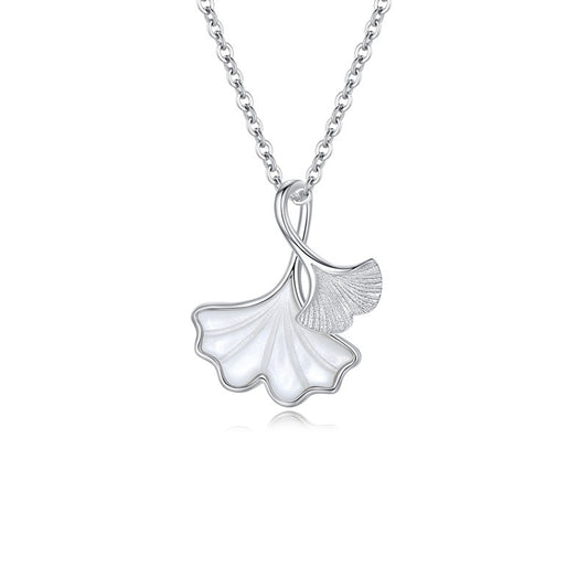 Mother of Pearl Ginkgo Leaf Silver Necklace for Women