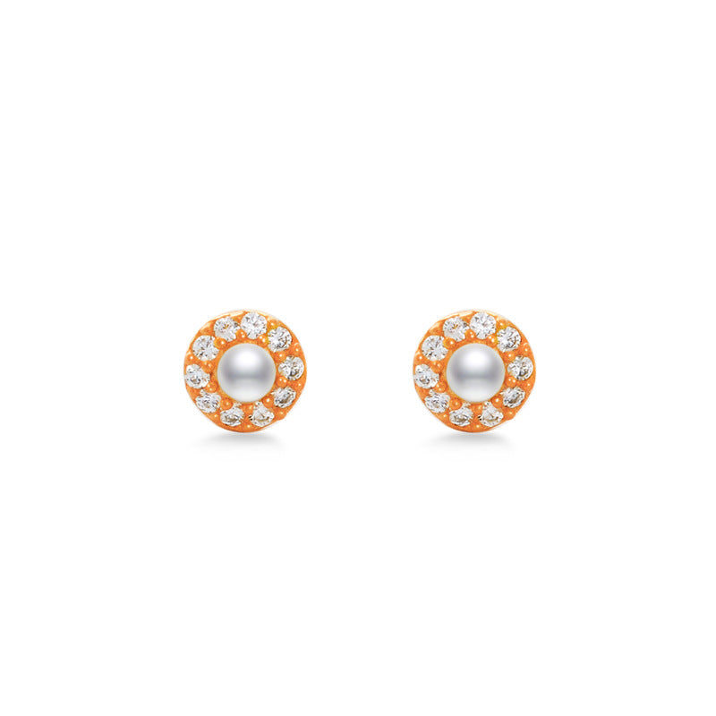 Small Freshwater Pearl Soleste Halo with Zircon Silver Stud Earrings for Women