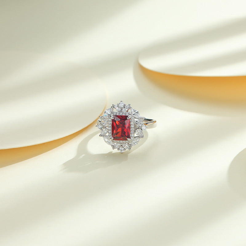 Colourful Radiant Cut Zircon Soleste Halo Flower Silver Ring for Women