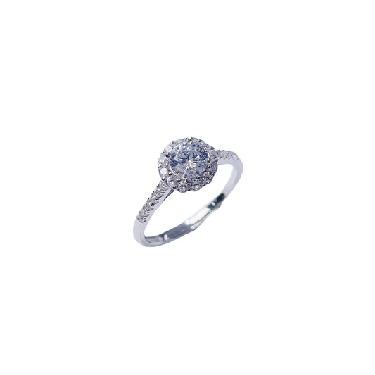Round Zircon Flower Soleste Halo Cathedral Silver Ring for Women