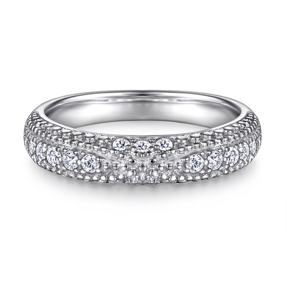 Four Prongs Round Zircon Cathedral Silver Ring Set for Women