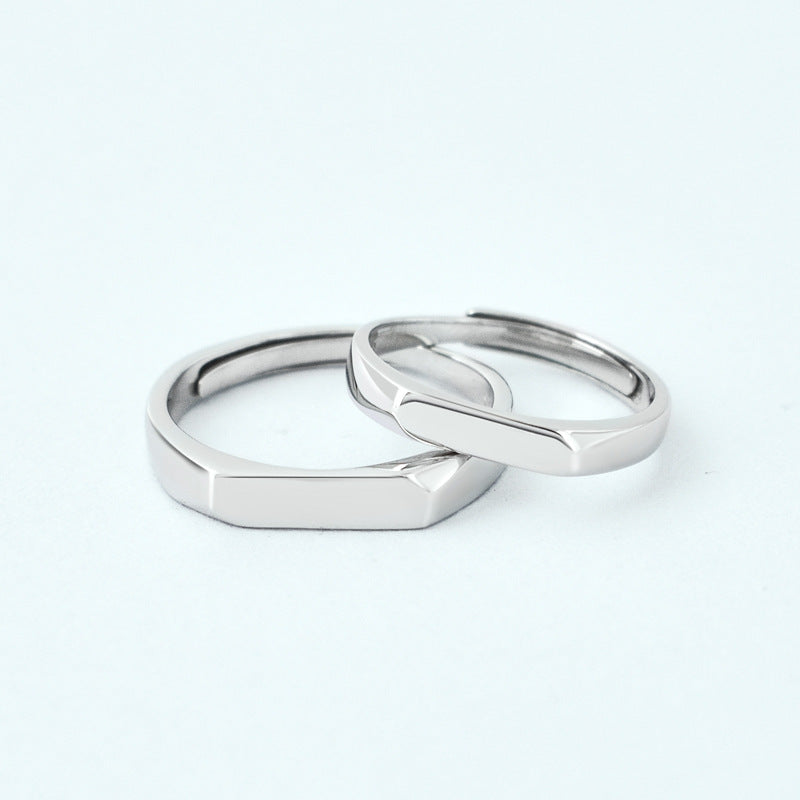 Plane Rectangle Silver Couple Ring