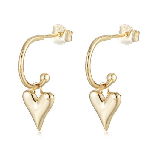 Simple Heart Pendant Silver Studs Earrings for Women