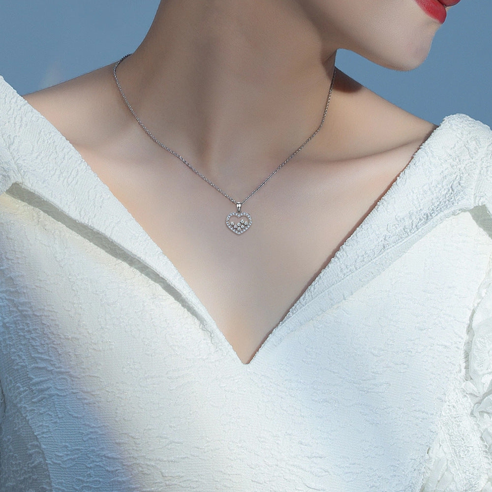 Hollow Heart with Mini Round Zircon Silver Necklace for Women