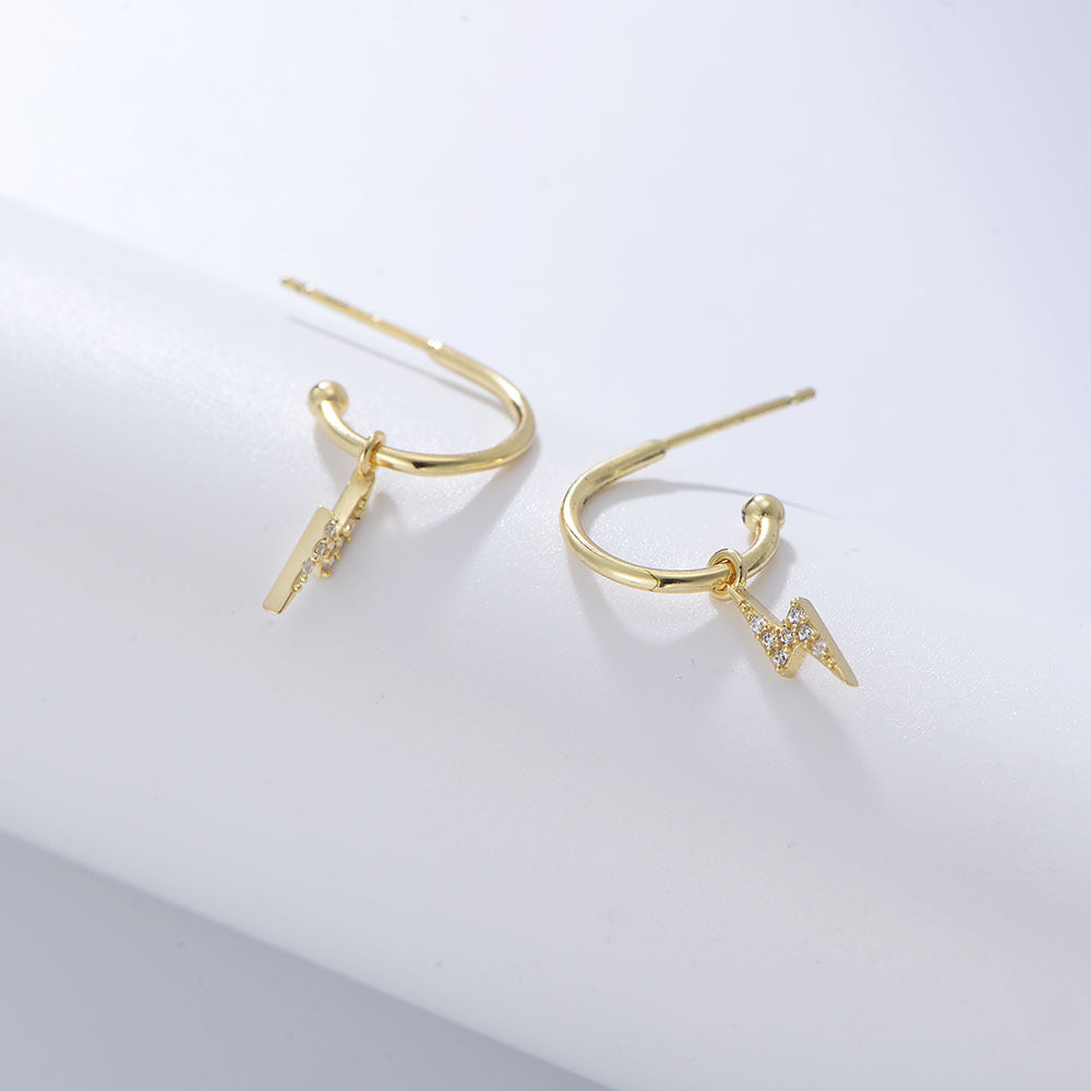 Zircon Lightning C-shaped Silver Studs Earrings for Women