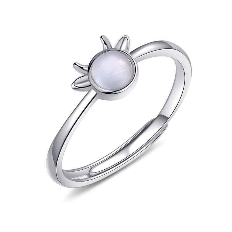 Round Opal Stone Little Deer Silver Ring for Women