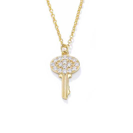 White Zircon Key Pendant Sterling Silver Necklace for Women