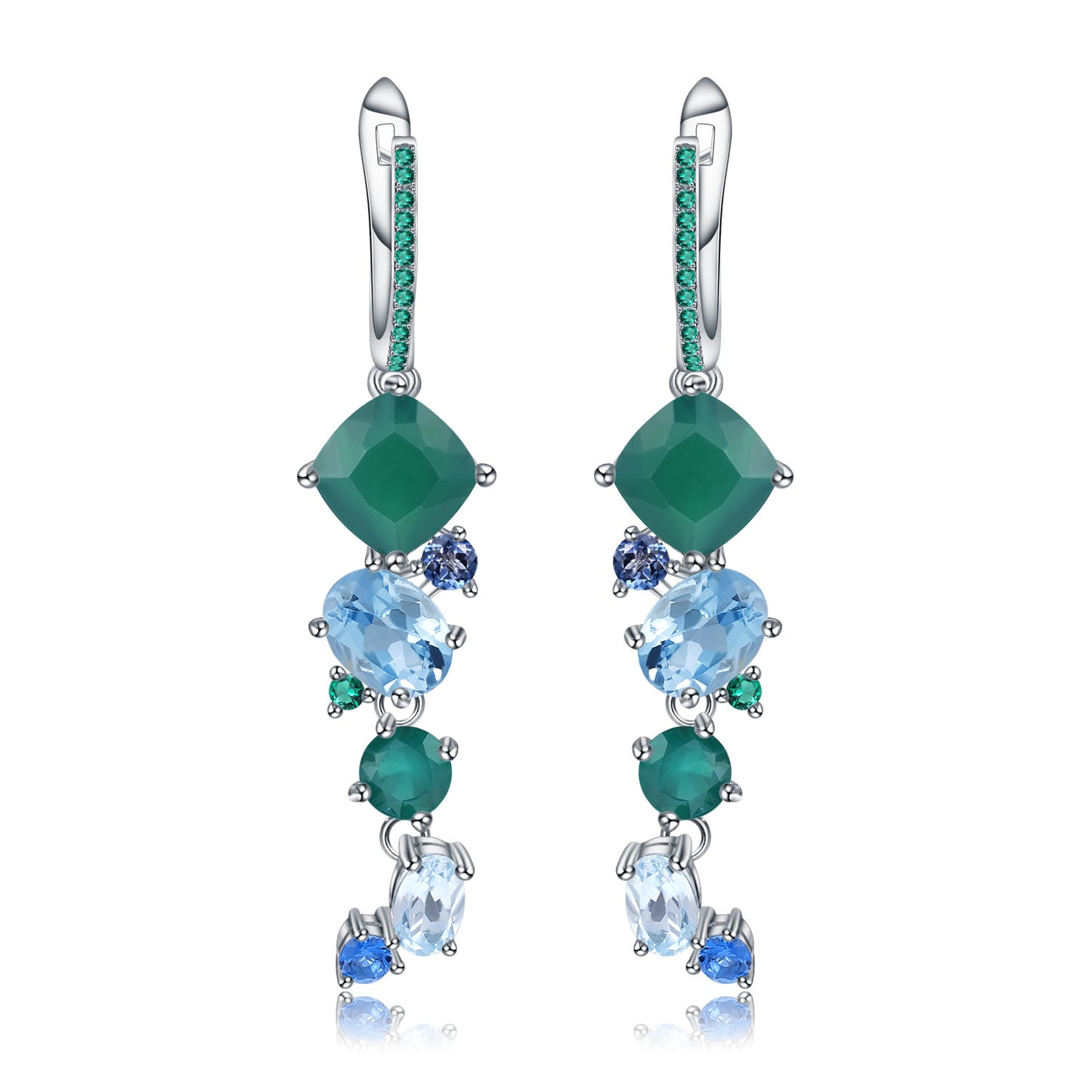 Luxury Design for Banquet Inlaid Natural Colourful Gemstone Beading Silver Drop Earrings for Women
