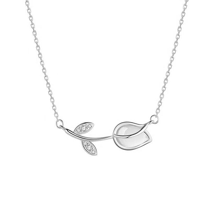 Tulips Pendants 925 Silver Collarbone Necklace for Women