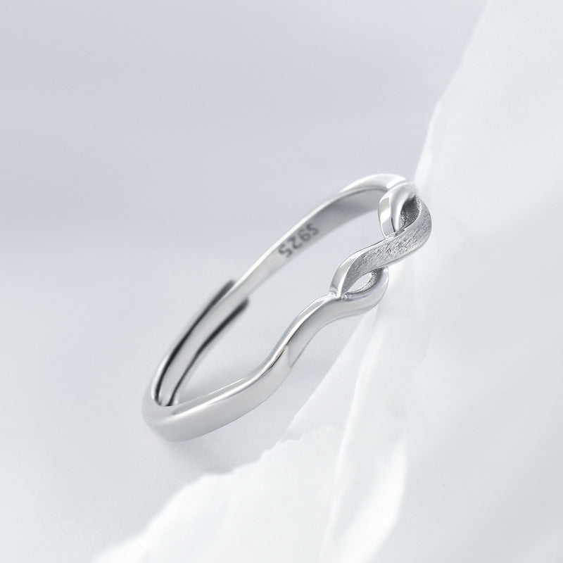 Brushed Waves Silver Couple Ring for Women