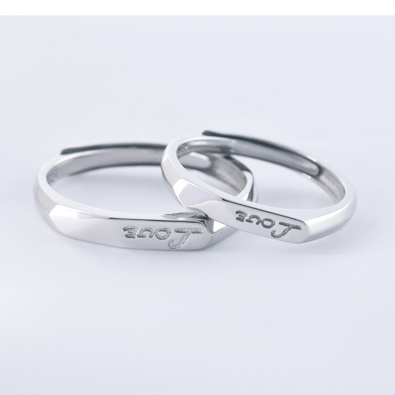 Sandblast Letter LOVE Silver Couple Ring