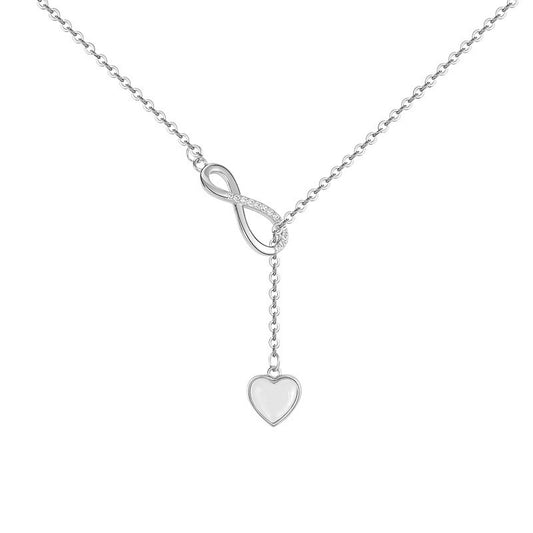 Mother of Pearl Heart Pendant with Zircon Mobius Silver Necklace for Women