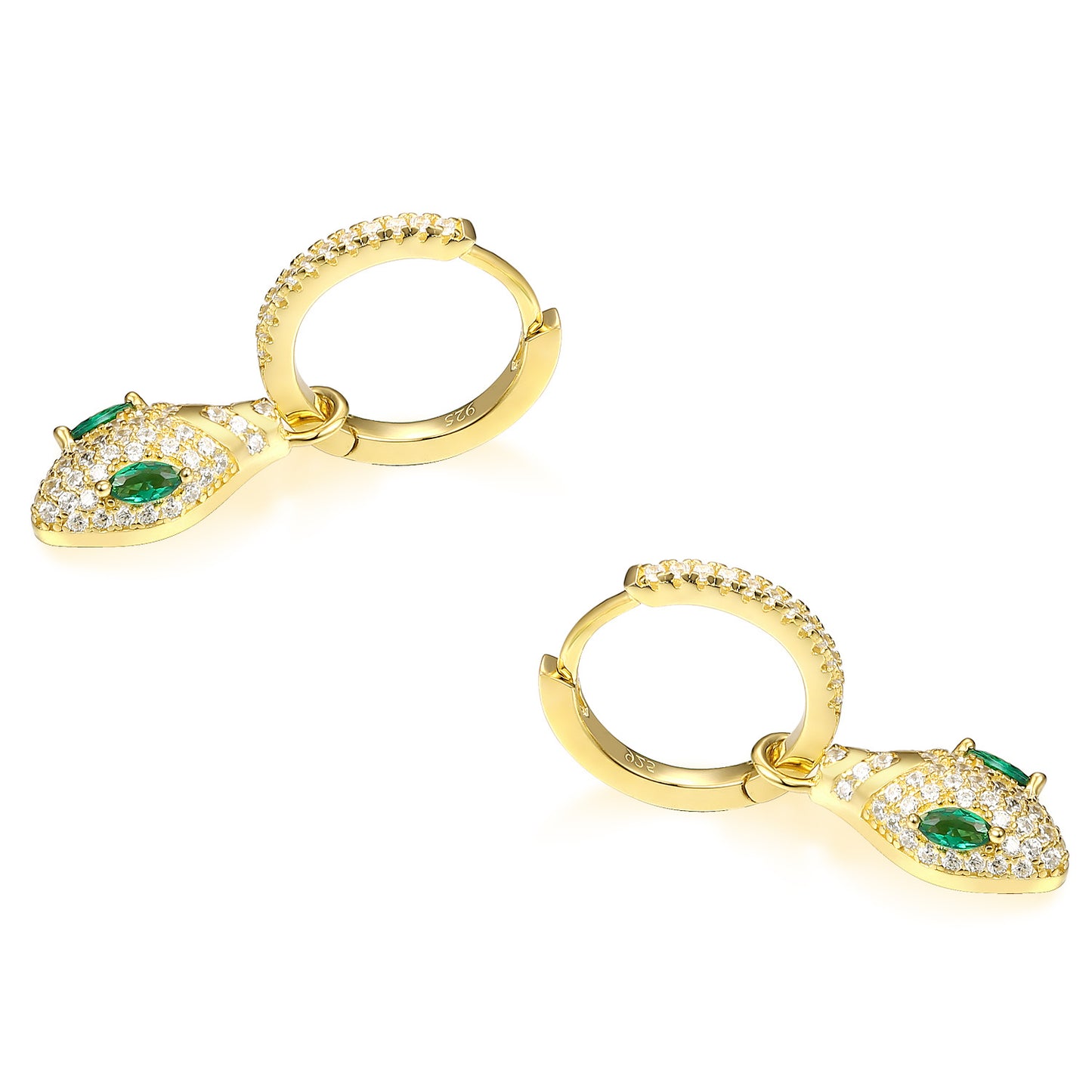 Full Zircon Snake with Marquise Green Zircon Silver Hoop Earrings for Women