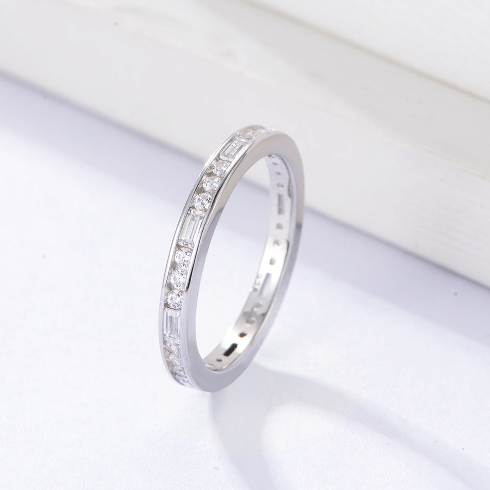 Rectangle and Round Zircon Sterling Silver Eternity Ring