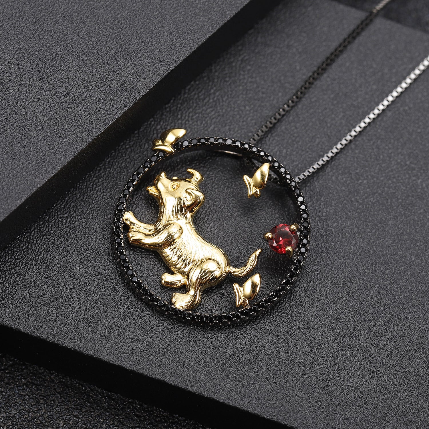 Chinese Style Element Design Zodiac Series Dog Natural Gemstone Pendant Silver Necklace for Women