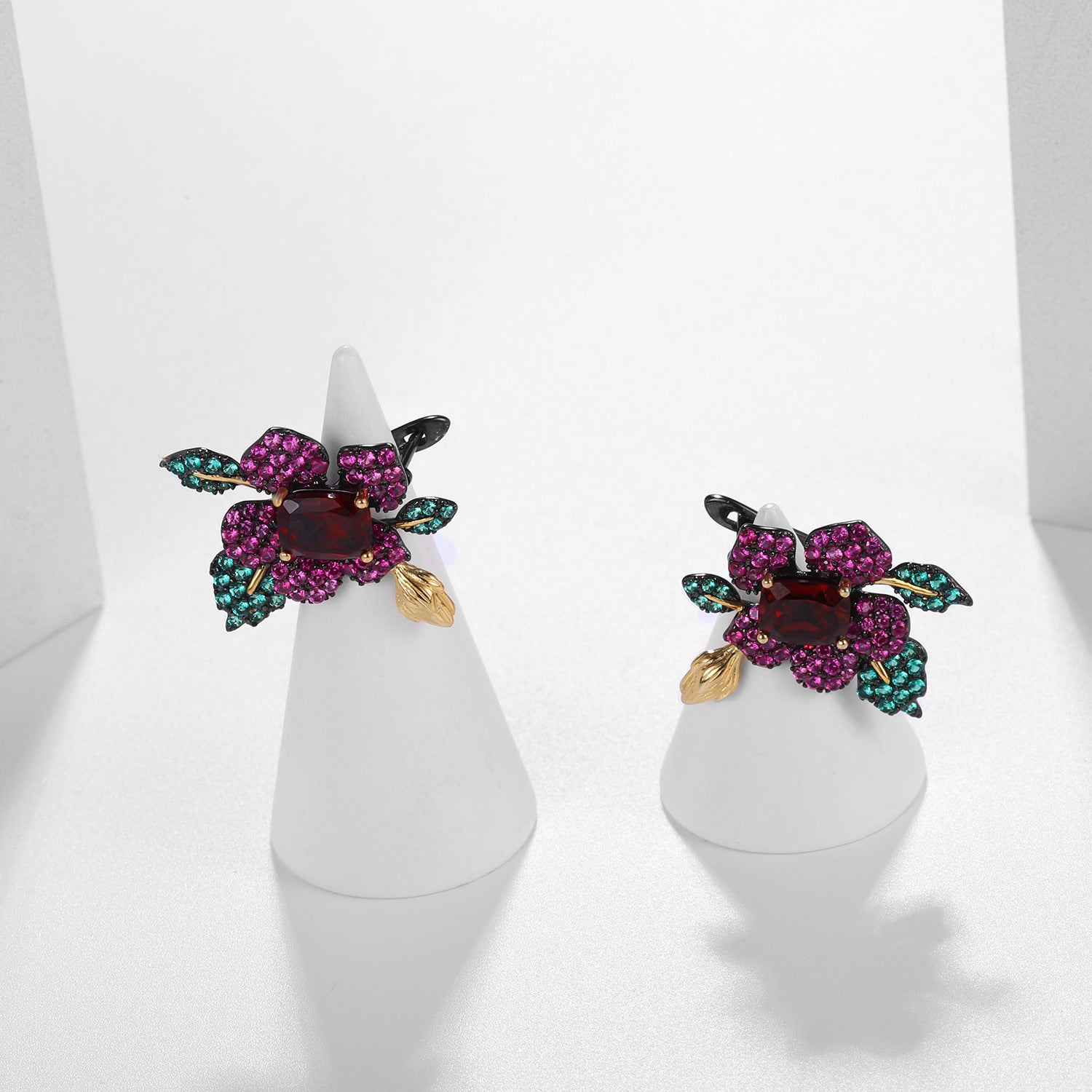 Natural Style Inlaid Colourful Gemstone Flower Silver Studs for Women