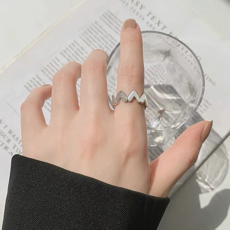 Love Wave with Zircon Silver Ring for Women