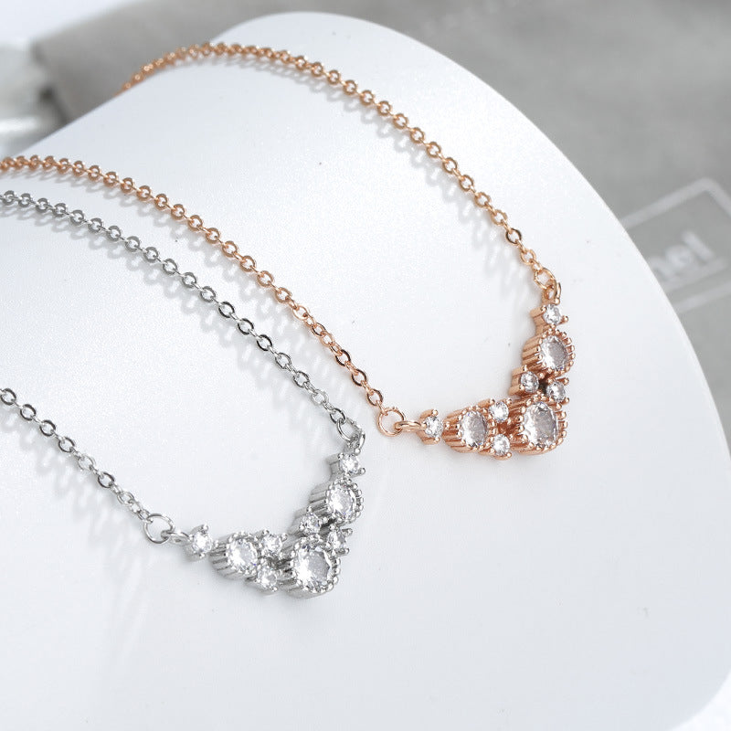 Stylish V-shape Zircon Silver Necklace for Women