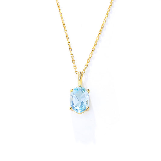 Oval Shape Sky Blue Topaz Sterling Silver Necklace for Women