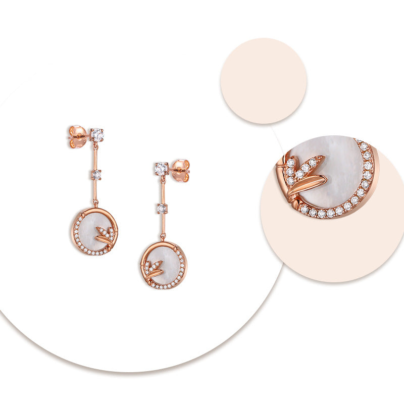 Mother-of-pearl Circle with Zircon Silver Drop Earrings for Women