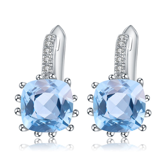 European Retro Natural Topaz Square Silver Studs for Women