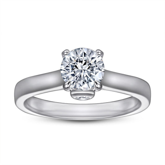 Four Prongs Round Zircon Solitaire Silver Ring for Women