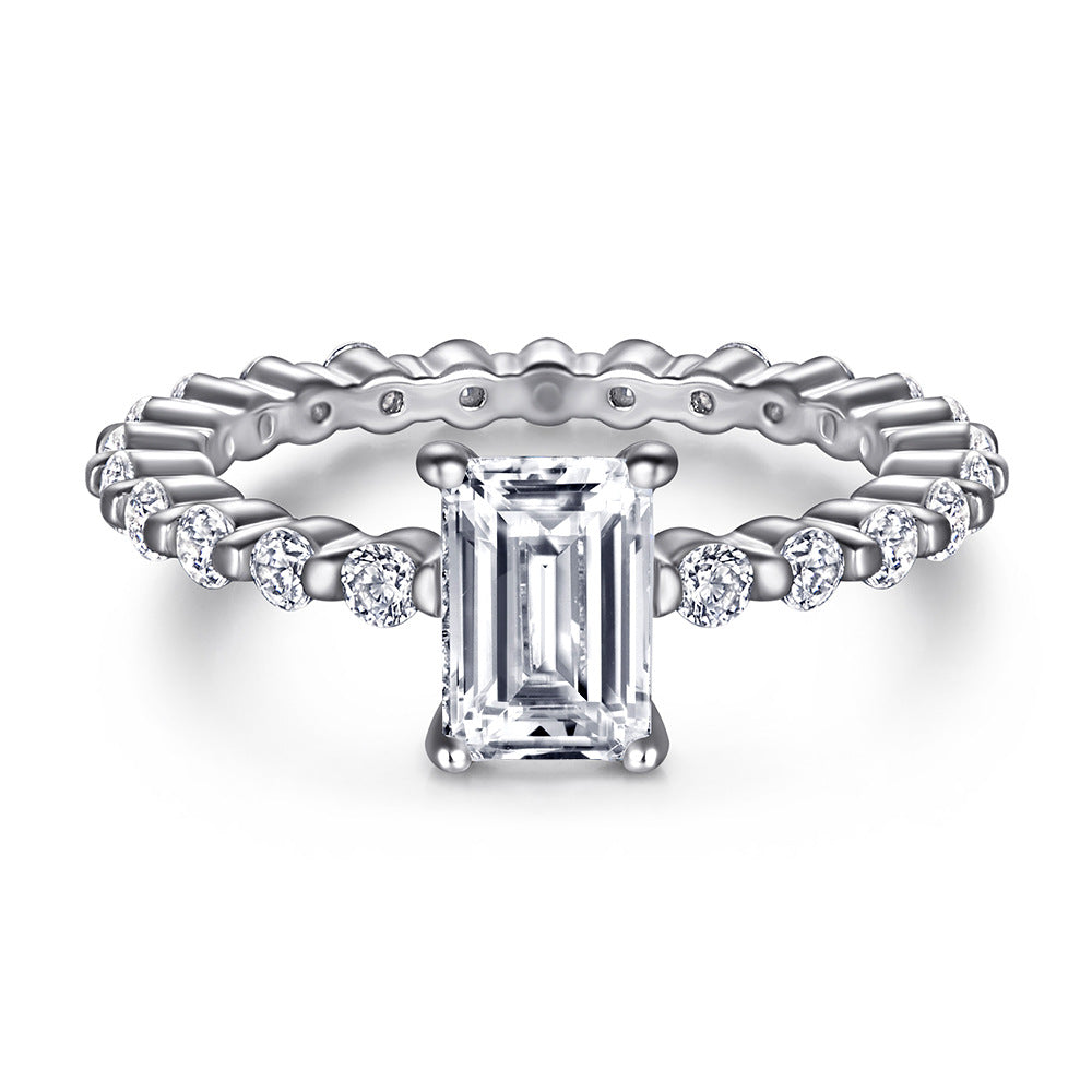 (1.0CT) Emerald Cut Zircon Solitaire Silver Ring for Women