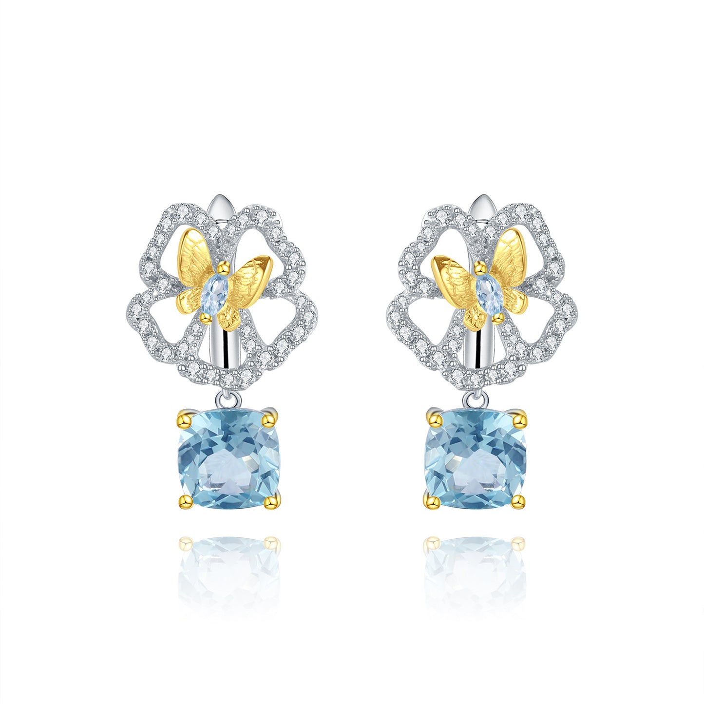 Premium Colourful Gemstone Butterfly and Flower Silver Drop Earrings for Women