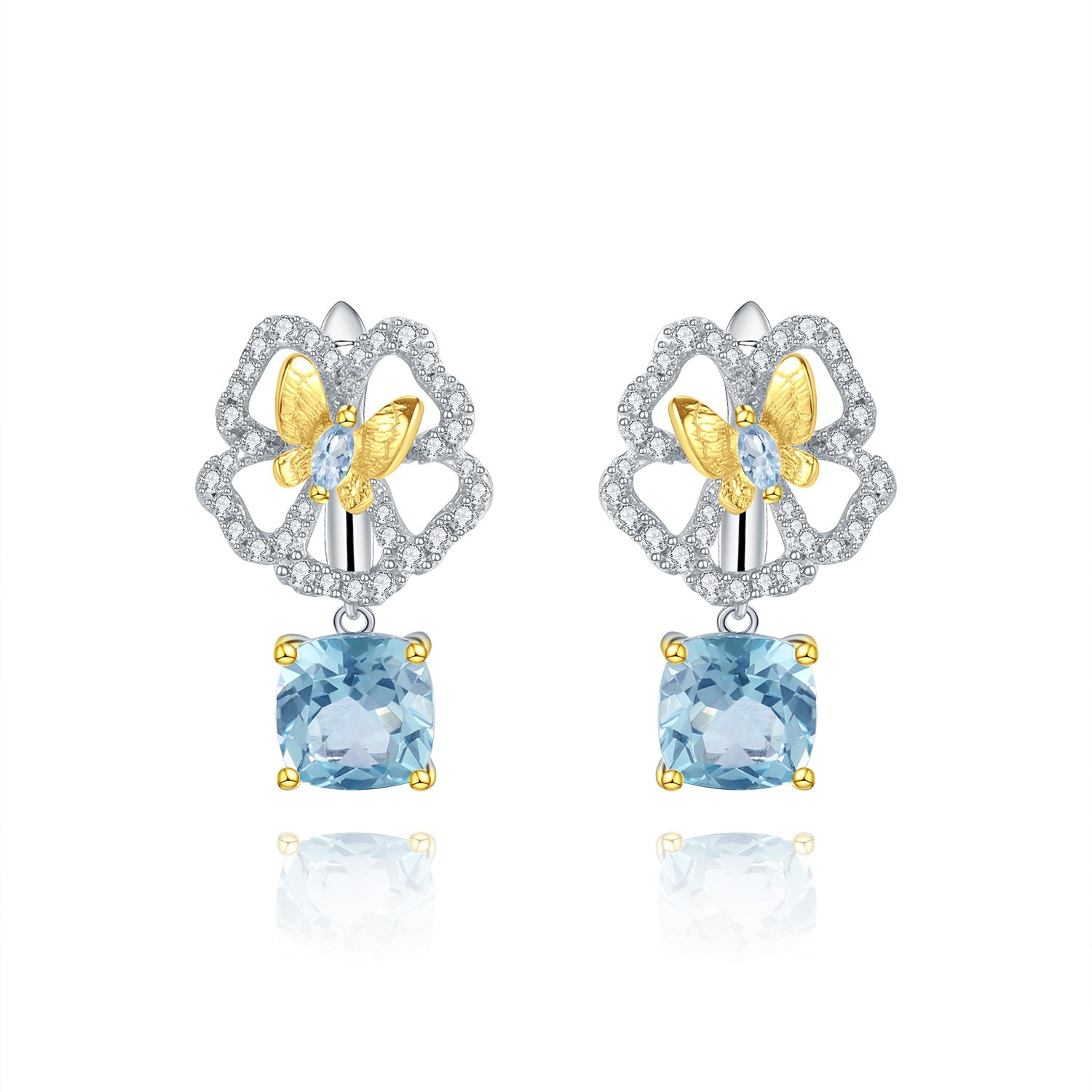 Premium Colourful Gemstone Butterfly and Flower Silver Drop Earrings for Women