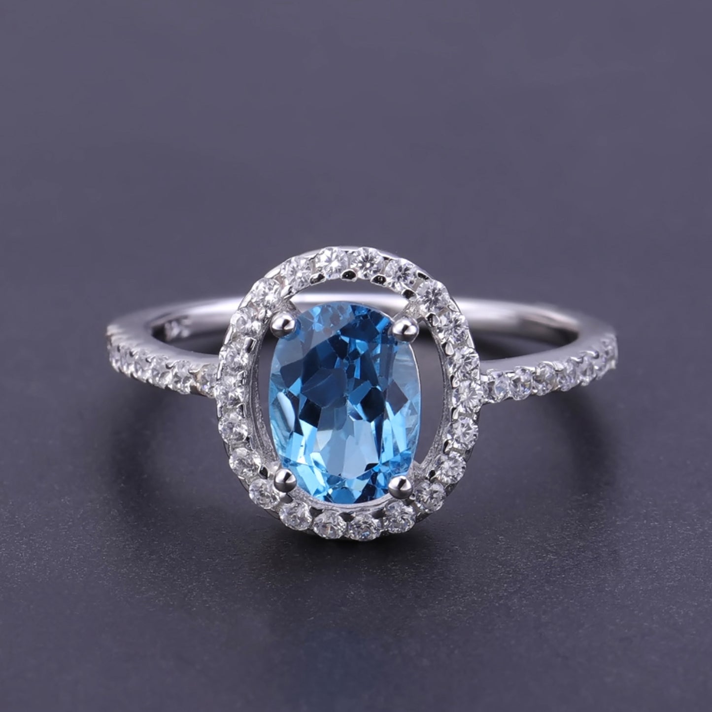 (1.5CT) Natural Topaz Soleste Halo Oval Sterling Silver Ring for Women