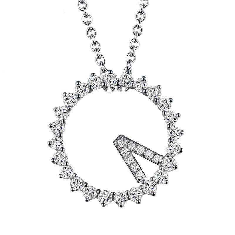 Zircon Round Clock Pendant Silver Necklace for Women
