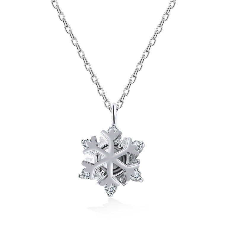 Spinning Snowflake with Zircon Silver Necklace for Women