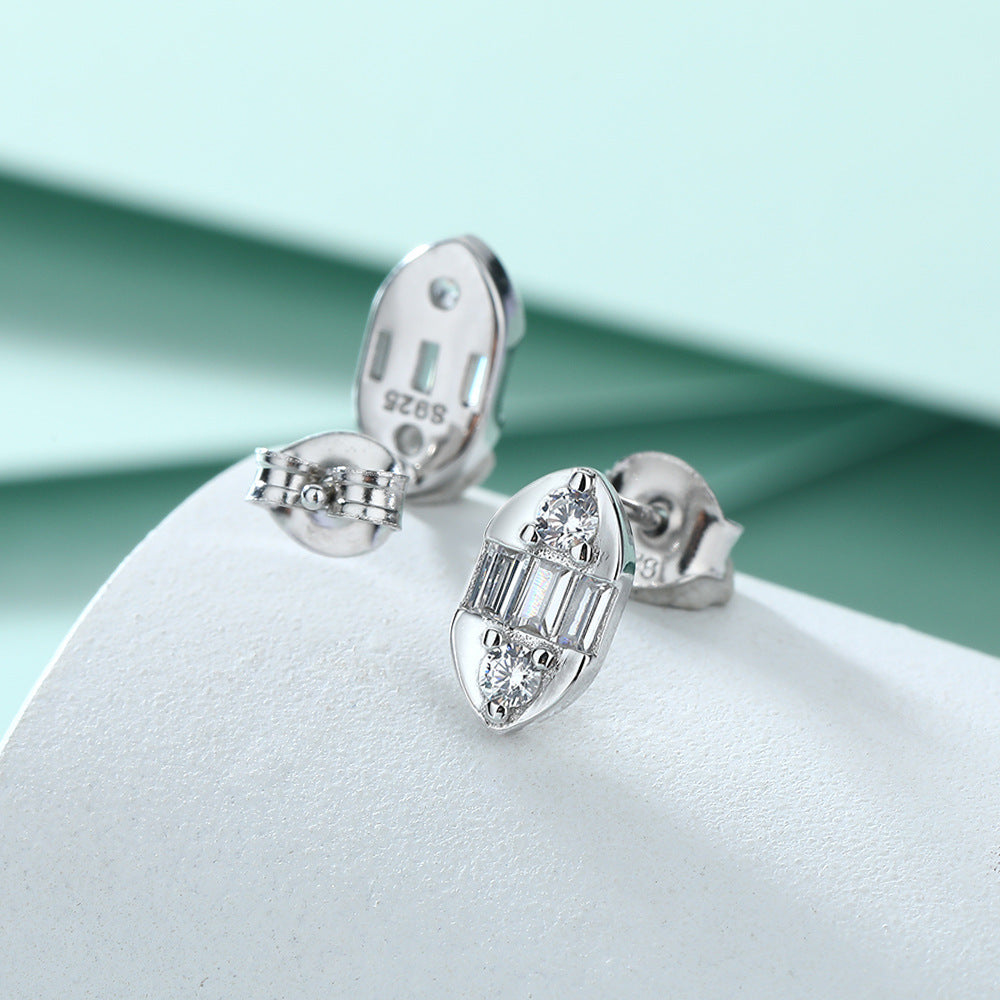 Rectangle Zircon Marquise Shape Silver Studs Earrings for Women