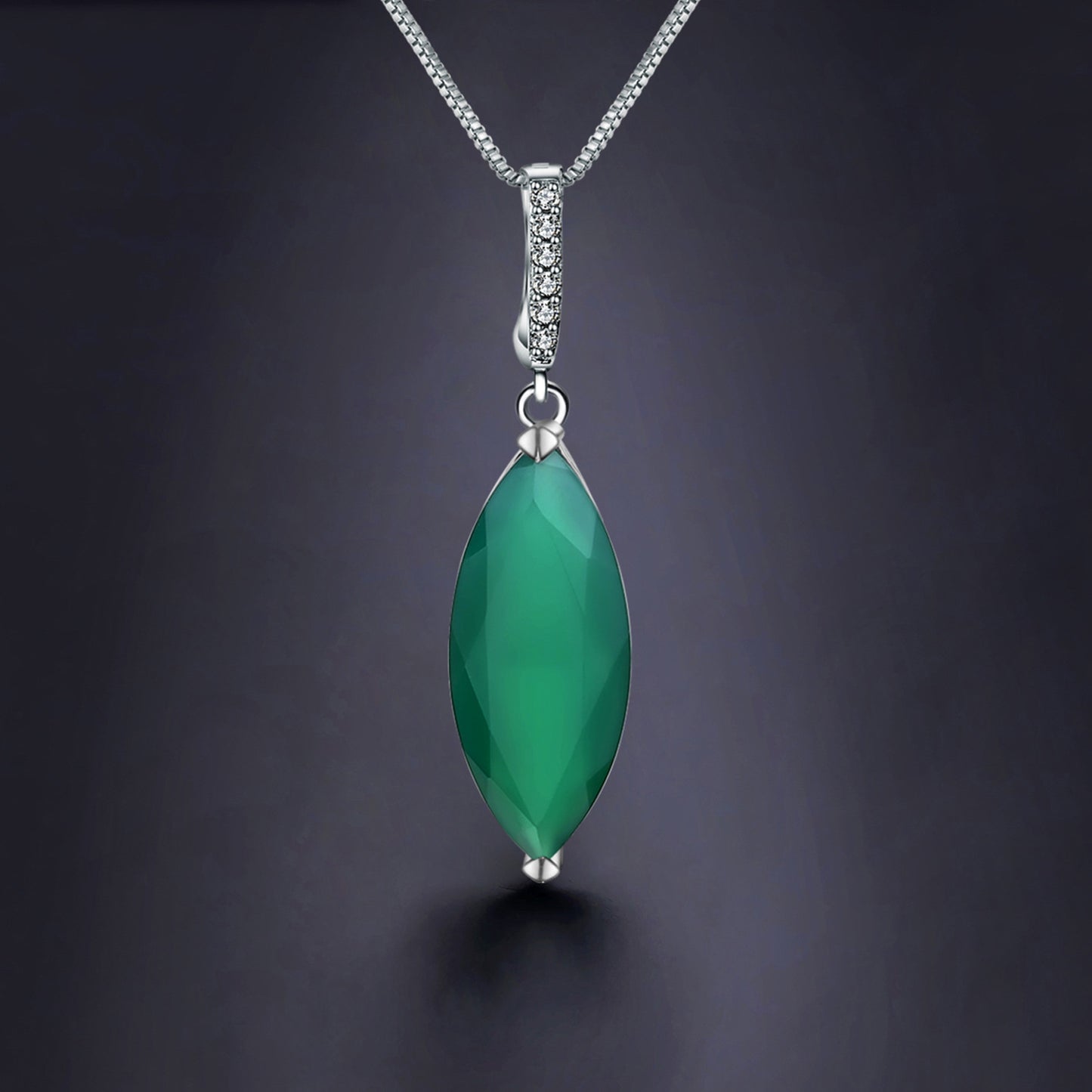 European Temperament Design Inlaid Green Agate Marquise Pendant Sterling Silver Necklace for Women