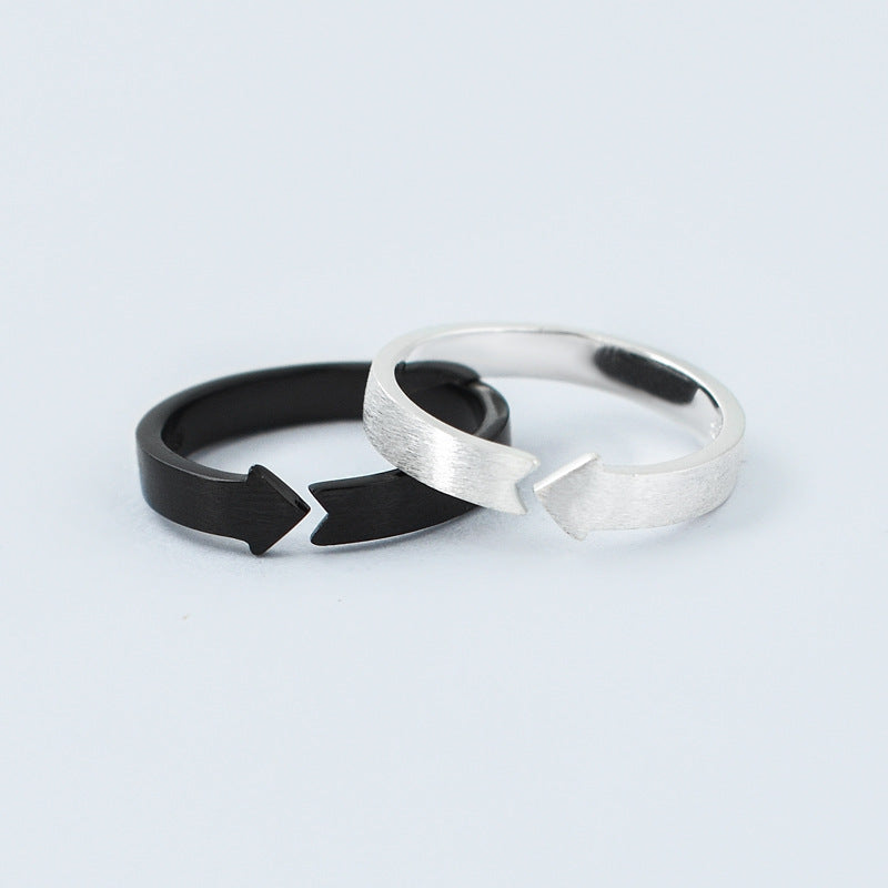Arrow Brushed Silver Couple Ring for Women