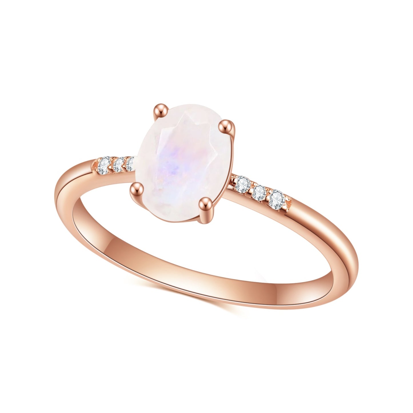 Luxury S925 Sterling Silver Natural Moonstone Rose Gold Colour Ring for Women